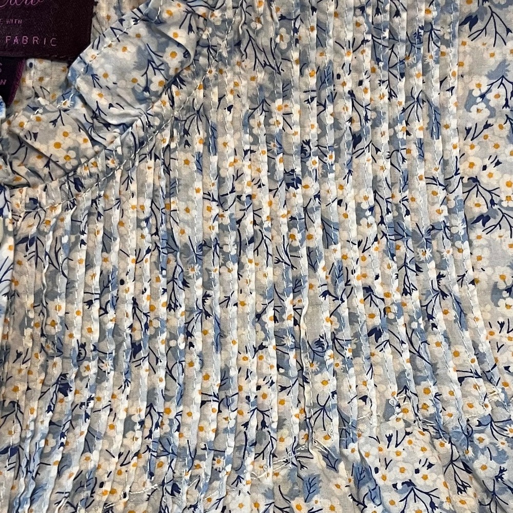 J.Crew Liberty Fabric Floral Blouse Womens XS Blue Cottagecore Pintuck Top - Picture 5 of 11